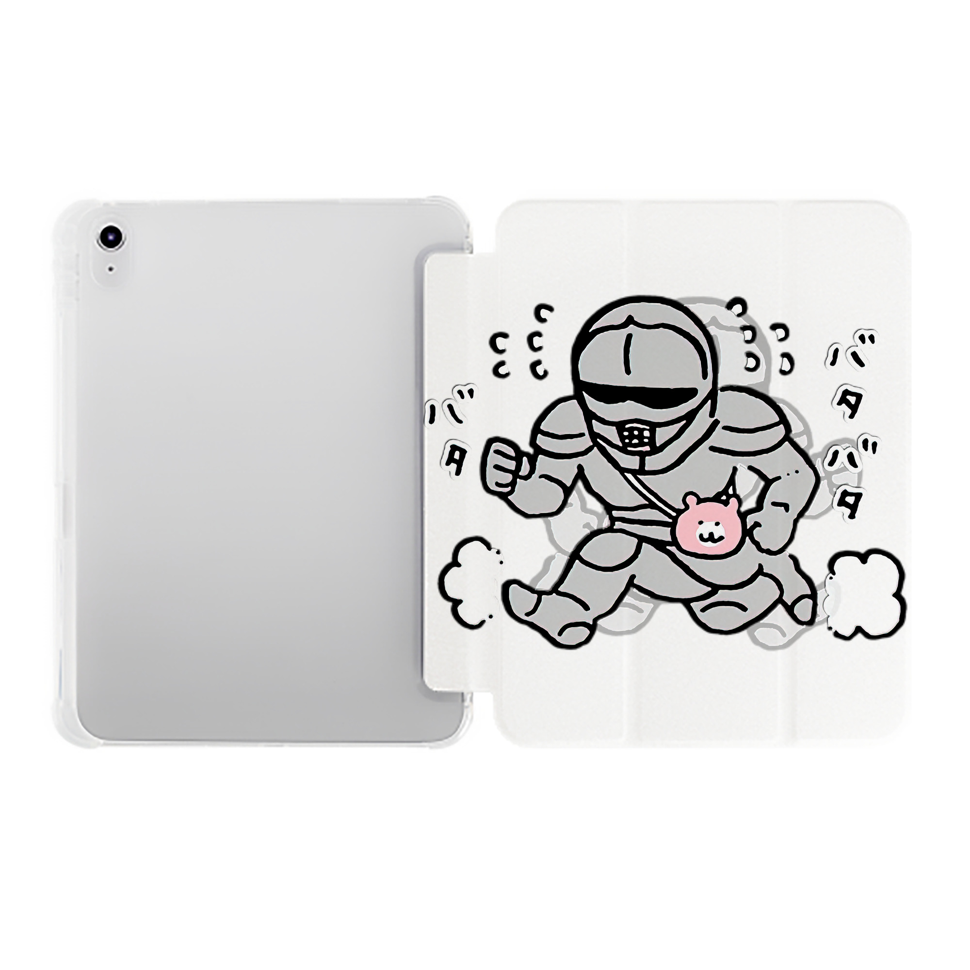 （画像用） ちいかわ 労働の鎧さん Chii-kawa Mr. Armor of Labor IPad ケース ペン収納付き 三つ折りスタンド PUレザー×シリコン 対応機種9.5/10.5/10.9インチ